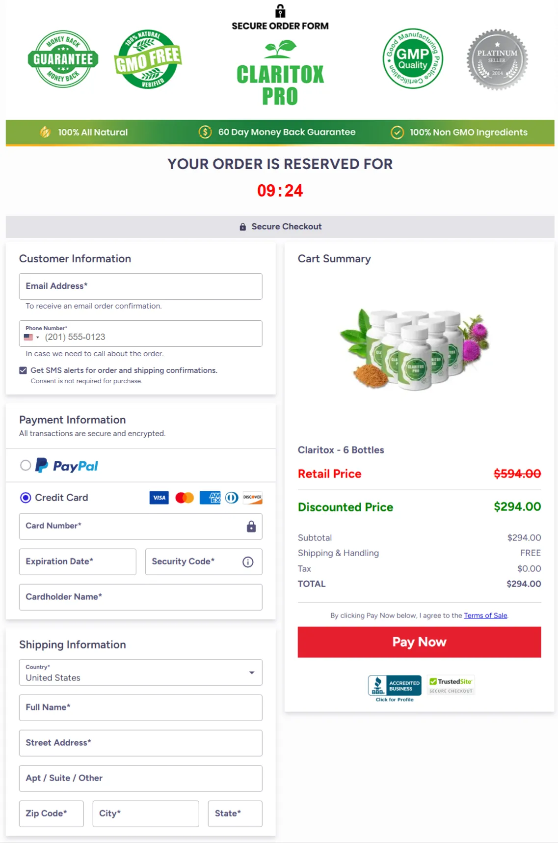 Claritox Pro checkout page